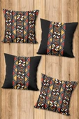 Çift Taraf Baskılı Parlak  Kumaş  Modern Desen 4 adet Kırlent Kılıf Seti RENKLİ 43 X 43 - 1