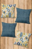 Çift Taraf Baskılı Parlak  Kumaş  Modern Desen 4 adet Kırlent Kılıf Seti RENKLİ 43 X 43 - 1