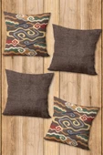 Çift Taraf Baskılı Parlak  Kumaş  Modern Desen 4 adet Kırlent Kılıf Seti RENKLİ 43 X 43 - 1