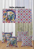 Çift Taraf Baskılı Parlak  Kumaş Bacı Milano Sicilia Desen 4 adet Kırlent Kılıf Seti RENKLİ 43 X 43 - 2