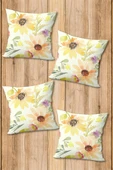 Çift Taraf Baskılı Parlak  Kumaş  Modern Desen 4 adet Kırlent Kılıf Seti RENKLİ 43 X 43 - 1