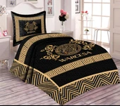 Pamuk Dolgulu Kadife Kumaşlı Modern Versace Desenli Tek Kişilik Kapitone Yatak Örtüsü Siyah 180 X 240 - 1
