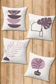 Çift Taraf Baskılı Parlak  Kumaş  Modern Desen 4 adet Kırlent Kılıf Seti RENKLİ 43 X 43 - 1