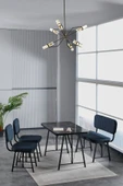 Hayat 70x110 Bendir Mutfak Masası, Mutfak Masası Takımı, Yemek Masası, 2 Sandalye 1 Bench - Lacivert - 1