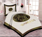 Pamuk Dolgulu Kadife Kumaşlı Damalı Versace Desenli Tek Kişilik Kapitone Yatak Örtüsü RENKLİ 180 X 240 - 1