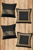 Çift Taraf Baskılı Parlak  Kumaş  Modern Desen 4 adet Kırlent Kılıf Seti RENKLİ 43 X 43 - 1