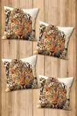 Çift Taraf Baskılı Parlak  Kumaş  Modern Desen 4 adet Kırlent Kılıf Seti RENKLİ 43 X 43 - 1