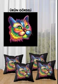 Çift Taraf Baskılı Parlak  Kumaş  Modern Desen 4 adet Kırlent Kılıf Seti RENKLİ 43 X 43 - 4