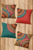 Çift Taraf Baskılı Parlak  Kumaş  Modern Desen 4 adet Kırlent Kılıf Seti RENKLİ 43 X 43 - 1