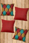 Çift Taraf Baskılı Parlak  Kumaş  Modern Desen 4 adet Kırlent Kılıf Seti RENKLİ 43 X 43 - 3