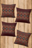 Çift Taraf Baskılı Parlak  Kumaş  Modern Desen 4 adet Kırlent Kılıf Seti RENKLİ 43 X 43 - 1