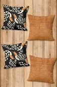 Çift Taraf Baskılı Parlak  Kumaş  Modern Desen 4 adet Kırlent Kılıf Seti RES08 RENKLİ 43 X 43 - 1