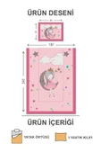 Pamuk Dolgulu Kadife Kumaş Ay Kız Desenli Çoçuk Odası Tek Kişilik Kapitone Yatak Örtüsü Seti Drk0101 PEMBE 180 X 240 - 2