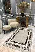 Kaymaz Taban Yıkanabilir Krem Gold Çerçeveli Vintage Desen Halı Krem-Gold 180 X 280 - 1