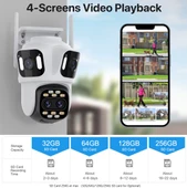6K PTZ Wifi IP Kamera 4 Lens AI İnsan Algılama  WIFI Çift Ekran CCTV Güvenlik Koruma - 5