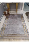 Eskitme Zeminli Gold Çerçeve Desenli Kaymaz Taban Yıkanır Leke Tutmaz Dot Taban Halı Drk8049-8 GOLD-GRİ 160 X 230 - 1