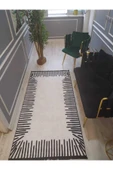 Kenarları Çizgili Desenli Kaymaz Taban Yıkanabilir Leke Tutmaz Dot Taban Halı Drk-8009-2 SİYAH-BEYAZ 200 X 300 - 2