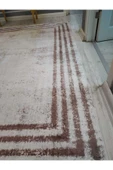Eskitme Çerçeveli Desenli Kaymaz Taban Yıkanabilir Leke Tutmaz Dot Taban Halı Drk-8004-2 BEYAZ-KAHVE 200 X 300 - 1