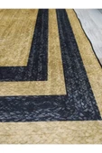 Siyah Çerçeveli Hasır Görünüm Baskılı Desenli Kaymaz Taban Leke Tutmaz Dot Taban Halı Drk8048-9 GOLD-SİYAH 100 X 200 - 2
