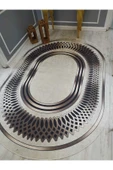 Örüntülü Çerçeve Desenli Oval Kaymaz Taban Yıkanabilir Leke Tutmaz Dot Taban Halı Drk-8013-2 KREM-SİYAH 140 X 200 - 1
