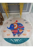 Tatlı Fil Desenli Yuvarlak Kaymaz Taban Yıkanabilir Leke Tutmaz Dot Taban Halı Drk-8015-2 RENGARENK 140 X 140 - 1