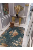 Eskitme Desenli Kaymaz Tabanlı Yıkanabilir Leke Tutmaz Dot Taban Halı Drk8078-8 KOYU YEŞİL-GOLD 100 X 300 - 1