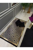 Kaymaz Tabanlı Yıkanabilir Örüntü Desenli Dot Taban Halı Siyah-Gold 100 X 200 - 2