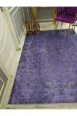 Kaymaz Tabanlı Yıkanabilir Mor Zemin Eskitme Desenli Dot Taban Halı Mor 140 X 200 - 7