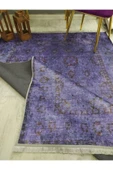 Kaymaz Tabanlı Yıkanabilir Mor Zemin Eskitme Desenli Dot Taban Halı Mor 140 X 200 - 9
