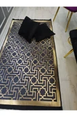Kaymaz Tabanlı Yıkanabilir Örüntü Desenli Dot Taban Halı Siyah-Gold 100 X 200 - 4