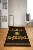 Kaymaz Taban Yıkanabilir Gold Baroque Medusa Desenli Dot Taban Halı Siyah 100 X 200 - 1
