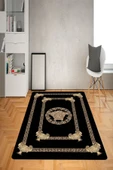 Kaymaz Taban Yıkanabilir Modern Medusa ve Kupa Desenli Dot Taban Halı Siyah 140 X 200 - 1
