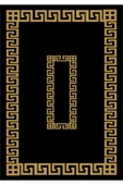 Kaymaz Tabanlı Yıkanabilir Ortası Çerçeveli Desenli Dot Taban Halı Siyah-Gold 100 X 300 - 2