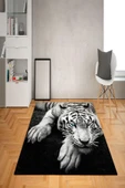 Kaymaz Tabanlı Yıkanabilir Aslan Desenli Dot Taban Halı SİYAH-BEYAZ 80 X 300 - 1