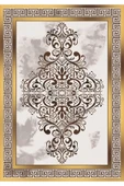 Kaymaz Tabanlı Yıkanabilir Çerçeveli Geometrik Desenli Dot Taban Halı Krem-Gold 100 X 200 - 3