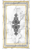 Kaymaz Tabanlı Yıkanabilir Geometrik Çerçeve Desenli Dot Taban Halı Beyaz-Gold 80 X 200 - 2