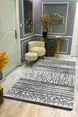 Modern Gri Kilim Desenli Kaymaz Tabanlı Yıkanabilir Leke Tutmaz Dot Taban Halı GRİ 100 X 200 - 1