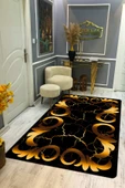 Kaymaz Taban Yıkanabilir Dijital Baskı Gold Mermerli Kuğu Desenli Halı RENKLİ 140 X 200 - 1