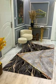 Kaymaz Taban Yıkanabilir Dijital Baskı Gold Mermer Desenli Halı RENKLİ 80 X 200 - 1