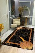 Kaymaz Taban Yıkanabilir Dijital Baskı Gold Yaprak Desenli Halı RENKLİ 160 X 230 - 1