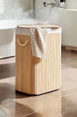 Tilbe Home Katlanır Bambu Kirli Çamaşır Sepeti Naturel Dikdörtgen Banyo Organizer Pinterest Stil Kapaklı Sepet - 4