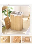 Tilbe Home Katlanır Bambu Kirli Çamaşır Sepeti Naturel Dikdörtgen Banyo Organizer Pinterest Stil Kapaklı Sepet - 3