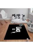 Kaymaz Tabanlı Yıkanabilir Gamer Desenli Çocuk Halısı Dot Taban Halı Siyah 80 X 300 - 1