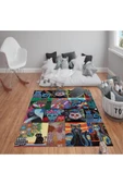 Kaymaz Tabanlı Yıkanabilir Kedi Desenli Çocuk Halısı Dot Taban Halı RENKLİ 180 X 280 - 2