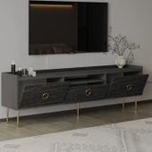 T0015 Lidya Kapaklı, Açık Raflı Tv Sehpası Antrasit/Siyah Mermer - 3