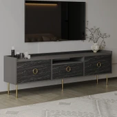 T0015 Lidya Kapaklı, Açık Raflı Tv Sehpası Antrasit/Siyah Mermer - 1