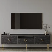 T0015 Lidya Kapaklı, Açık Raflı Tv Sehpası Antrasit/Siyah Mermer - 2