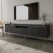 T0015 Lidya Kapaklı, Açık Raflı Tv Sehpası Antrasit/Siyah Mermer - 4