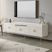 T0015 Lidya Kapaklı, Açık Raflı Tv Sehpası Beyaz/Mormo Beyaz Mermer - 3