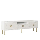 T0015 Lidya Kapaklı, Açık Raflı Tv Sehpası Beyaz/Mormo Beyaz Mermer - 5